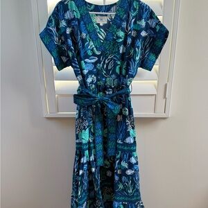 NWOT Print Fresh M Oceania Beachy Keen Blue and Green Patterned Dress